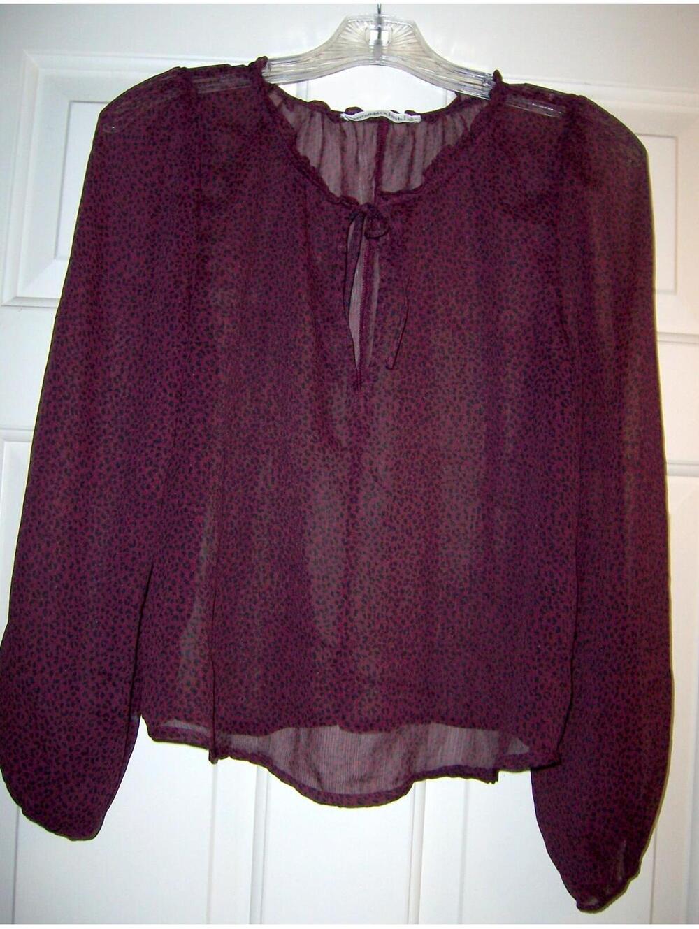 Abercrombie & Fitch Maroon Leopard Sheer Chiffon Blouse - S